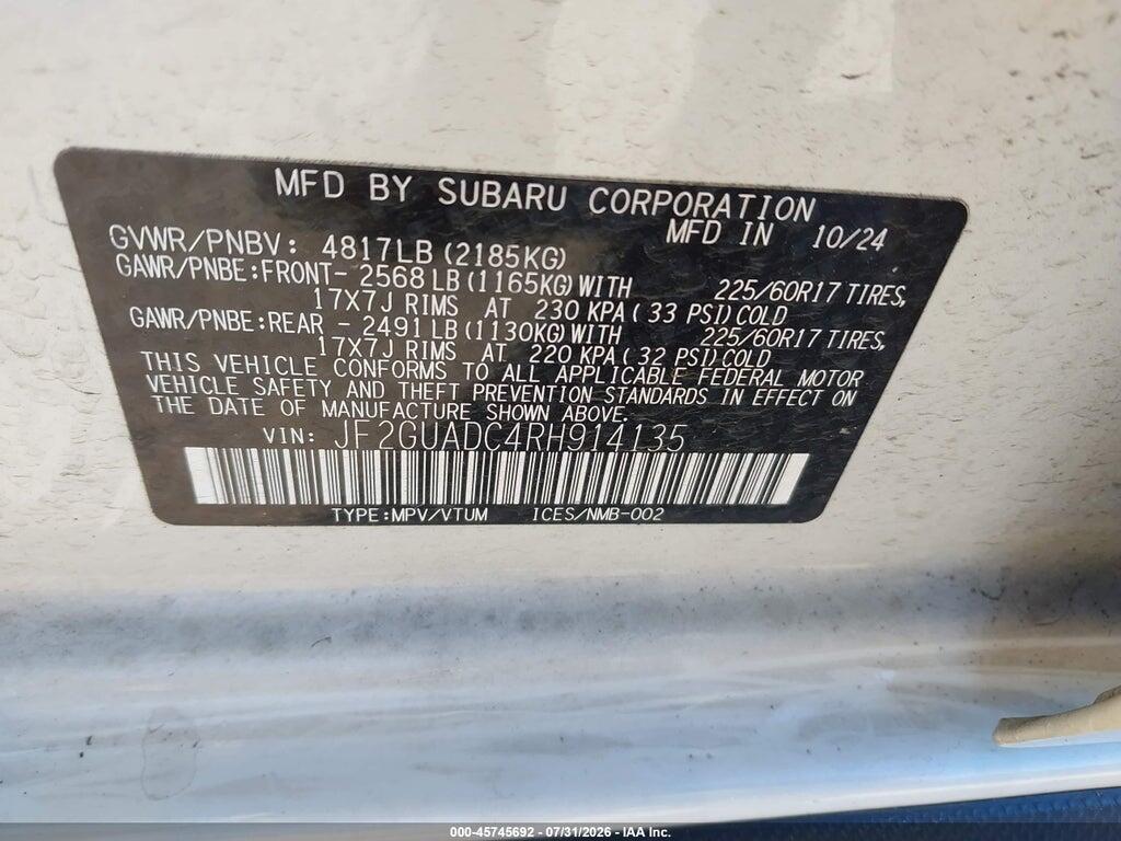 JF2GUADC4RH914135 2024 SUBARU CROSSTREK photo no. 9