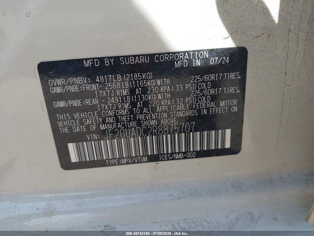 JF2GUADC2R8875707 2024 SUBARU CROSSTREK photo no. 9