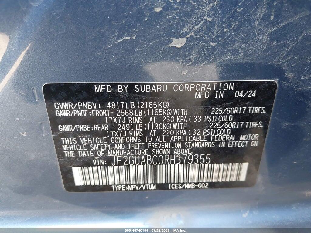 JF2GUABC0RH379355 2024 SUBARU CROSSTREK photo no. 9