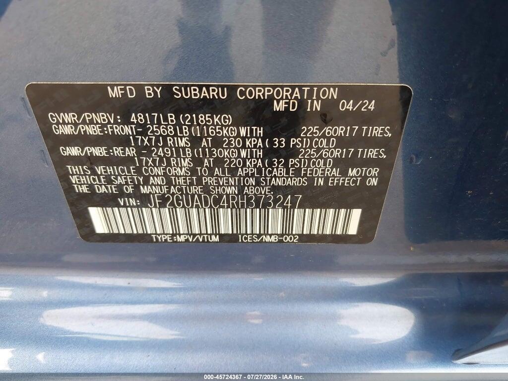 JF2GUADC4RH373247 2024 SUBARU CROSSTREK photo no. 9
