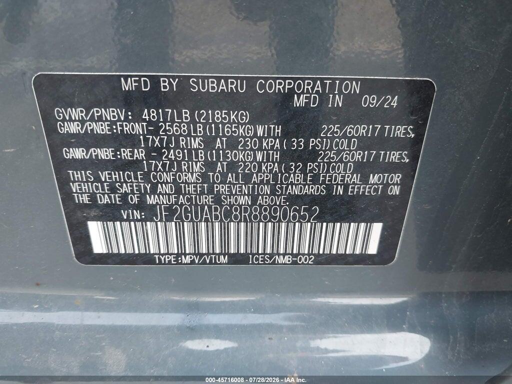 JF2GUABC8R8890652 2024 SUBARU CROSSTREK photo no. 9