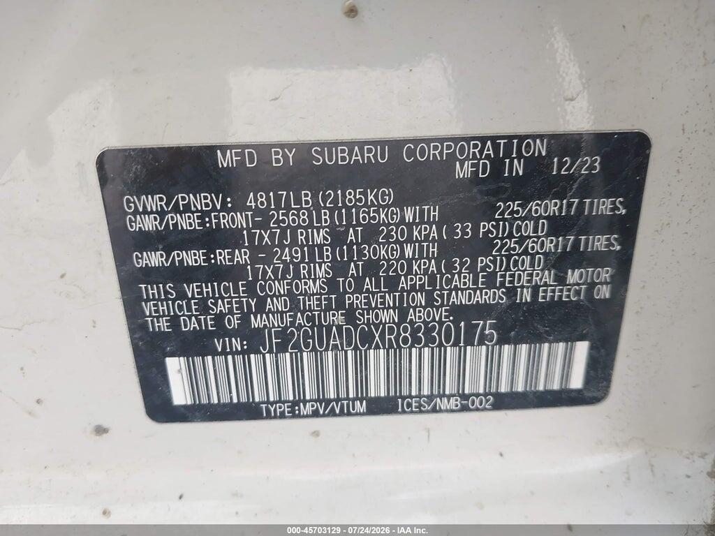 JF2GUADCXR8330175 2024 SUBARU CROSSTREK photo no. 9