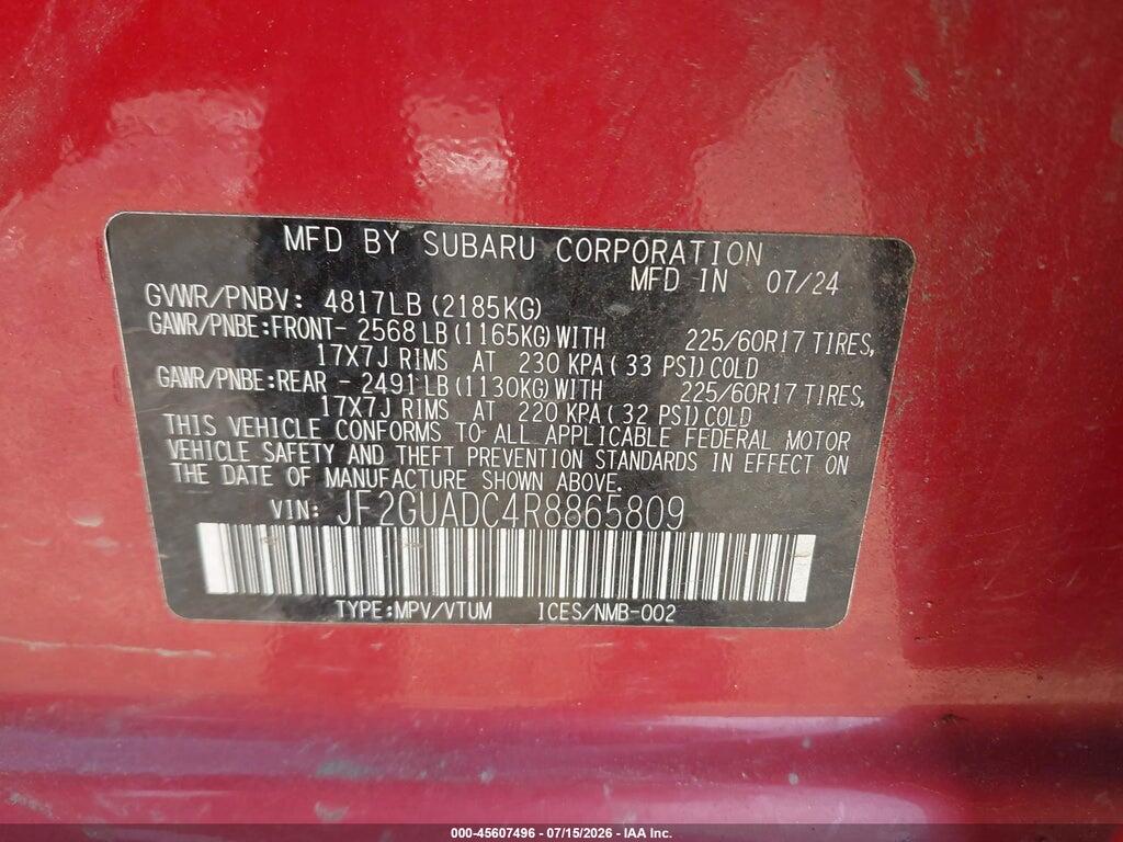 JF2GUADC4R8865809 2024 SUBARU CROSSTREK photo no. 9
