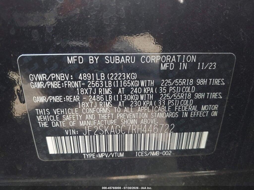 JF2SKAGC7RH446722 2024 SUBARU FORESTER photo no. 9