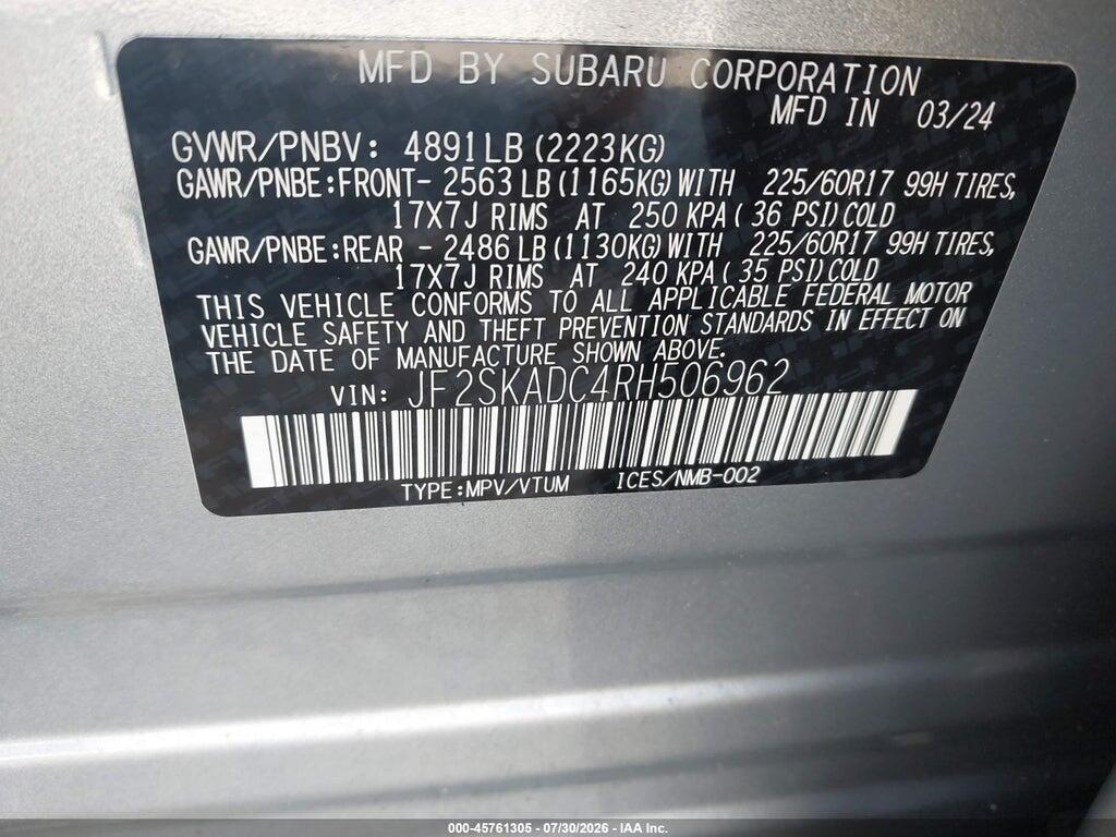 JF2SKADC4RH506962 2024 SUBARU FORESTER photo no. 9