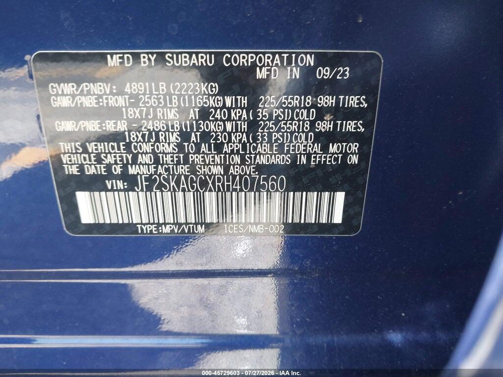 JF2SKAGCXRH407560 2024 SUBARU FORESTER photo no. 9