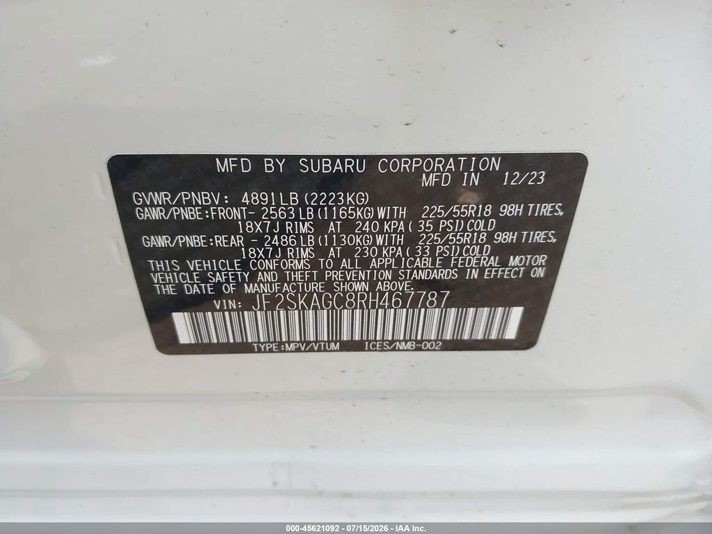 JF2SKAGC8RH467787 2024 SUBARU FORESTER photo no. 9