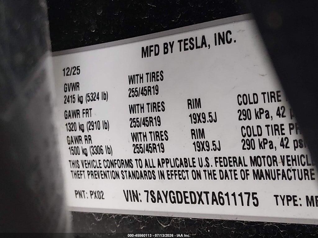 7SAYGDEDXTA611175 2026 TESLA MODEL Y photo no. 9