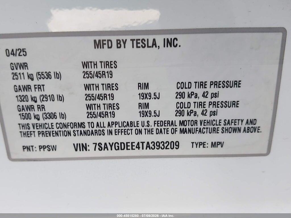 7SAYGDEE4TA393209 2026 TESLA MODEL Y photo no. 9