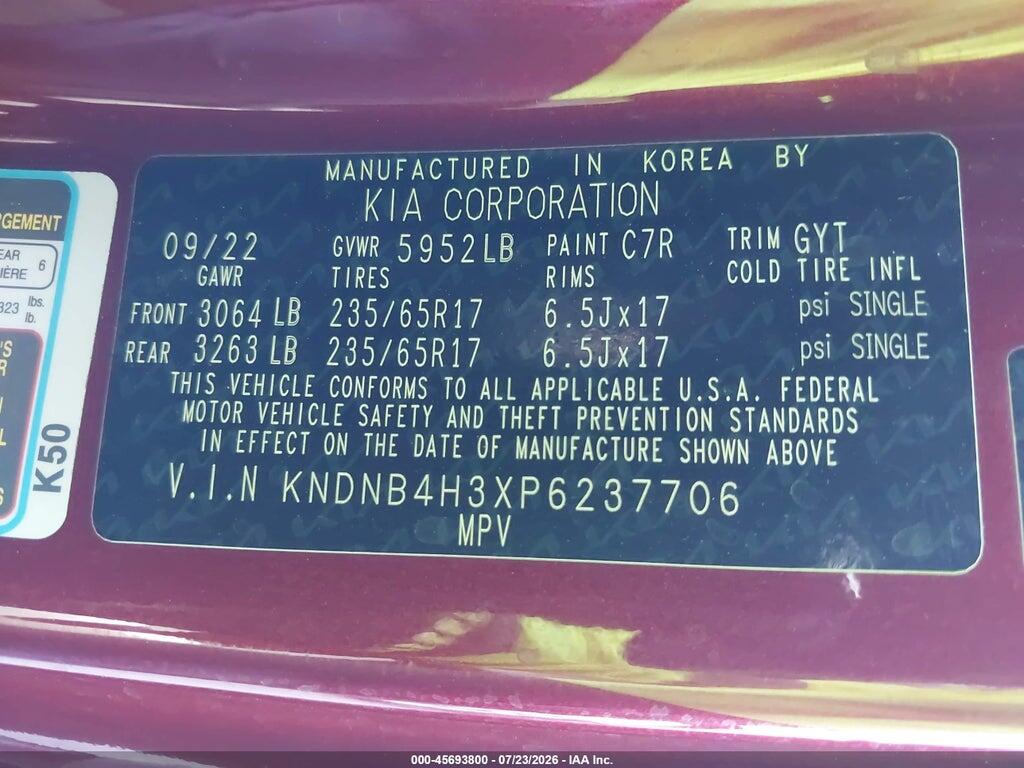KNDNB4H3XP6237706 2023 KIA CARNIVAL MPV photo no. 9