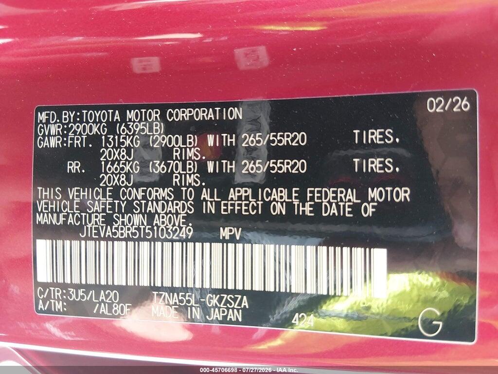 JTEVA5BR5T5103249 2026 TOYOTA 4RUNNER photo no. 9