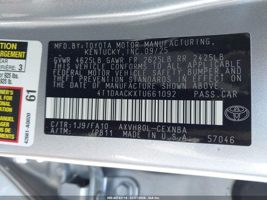 4T1DAACKXTU661092 2026 TOYOTA CAMRY photo no. 9