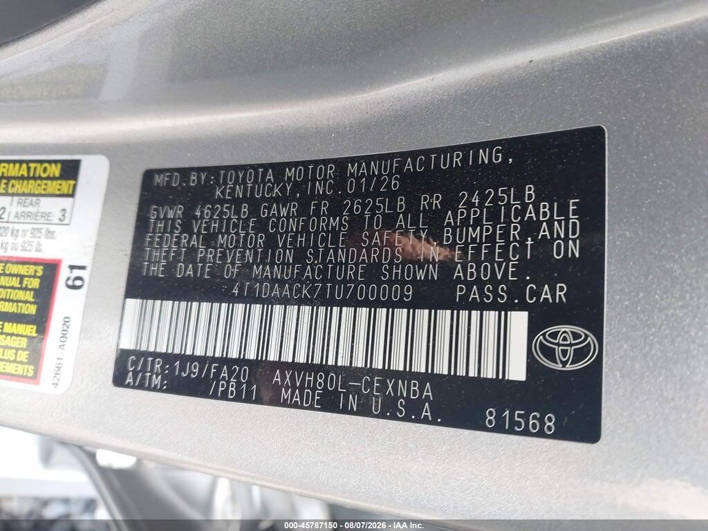 4T1DAACK7TU700009 2026 TOYOTA CAMRY photo no. 9