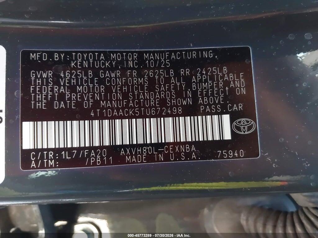 4T1DAACK5TU672498 2026 TOYOTA CAMRY photo no. 9