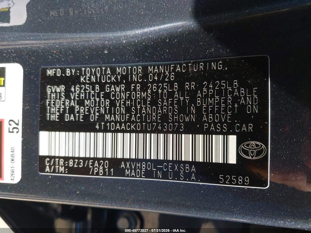 4T1DAACK0TU743073 2026 TOYOTA CAMRY photo no. 9