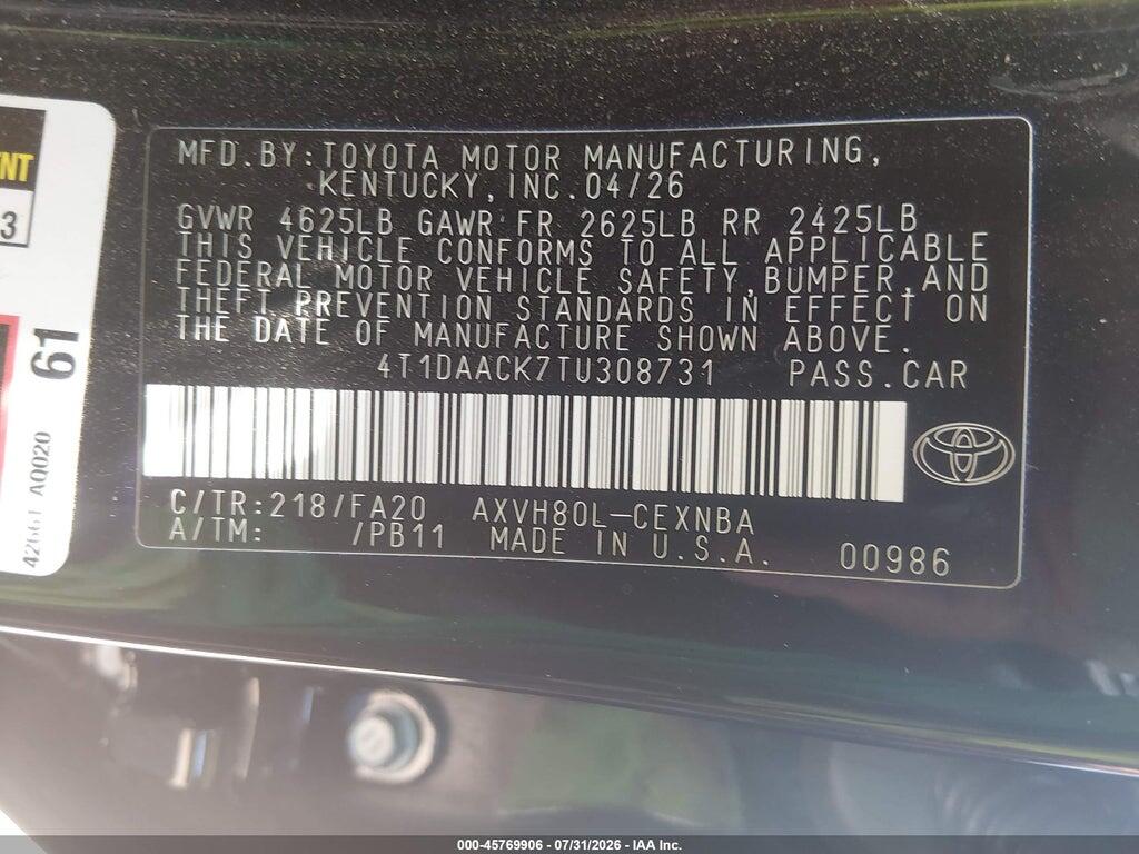 4T1DAACK7TU308731 2026 TOYOTA CAMRY photo no. 9