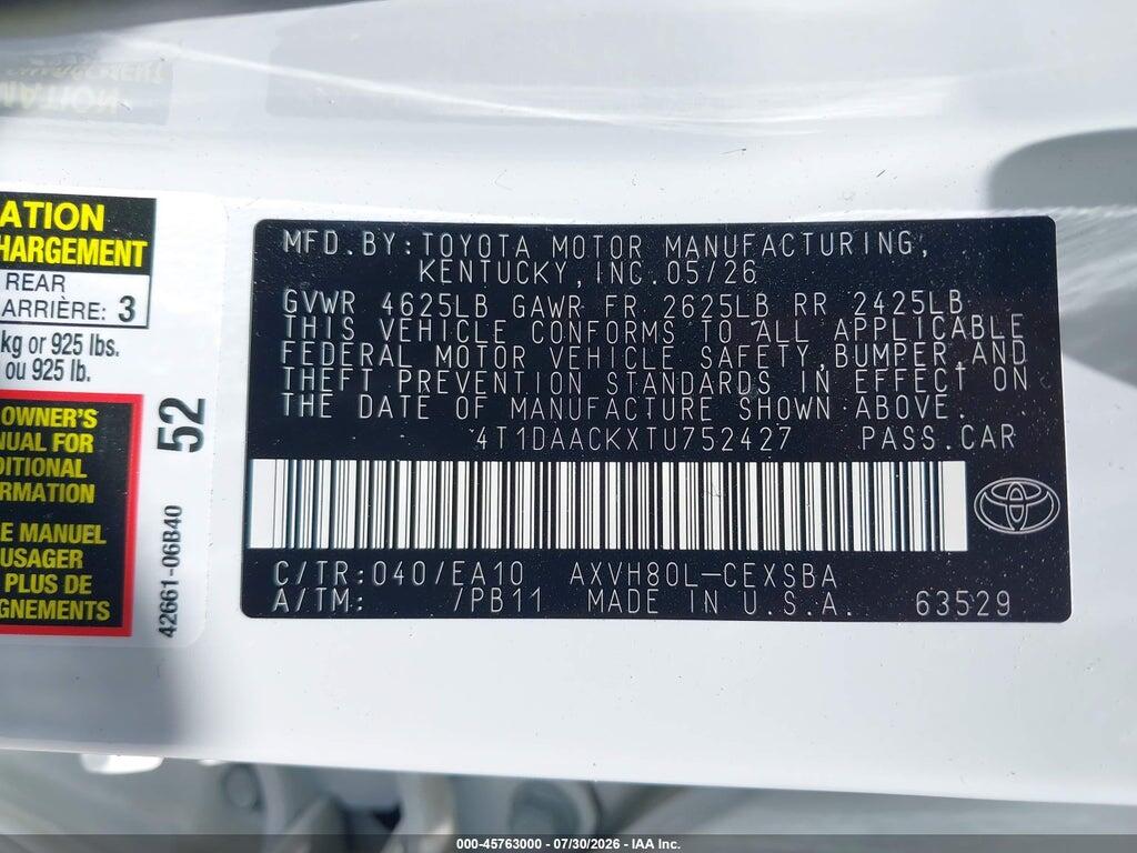 4T1DAACKXTU752427 2026 TOYOTA CAMRY photo no. 9