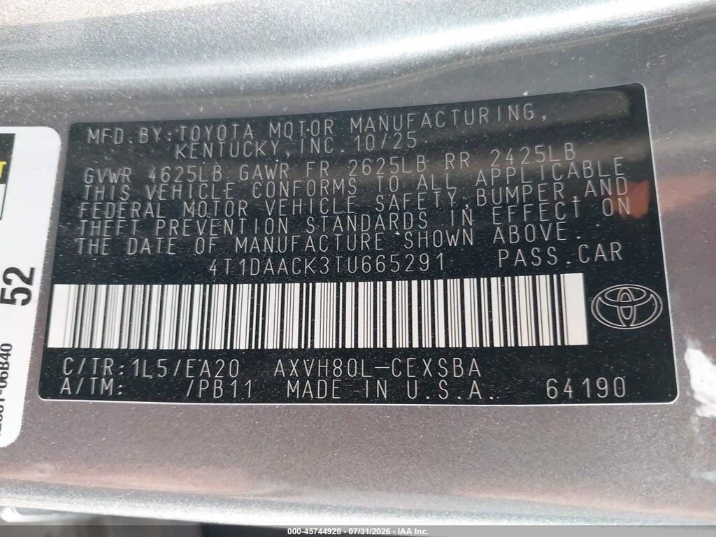 4T1DAACK3TU665291 2026 TOYOTA CAMRY photo no. 9