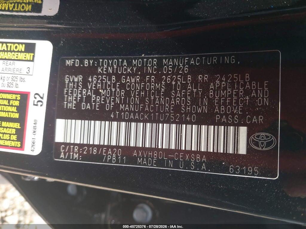 4T1DAACK1TU752140 2026 TOYOTA CAMRY photo no. 9