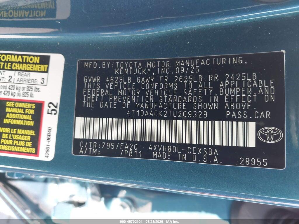 4T1DAACK2TU209329 2026 TOYOTA CAMRY photo no. 9