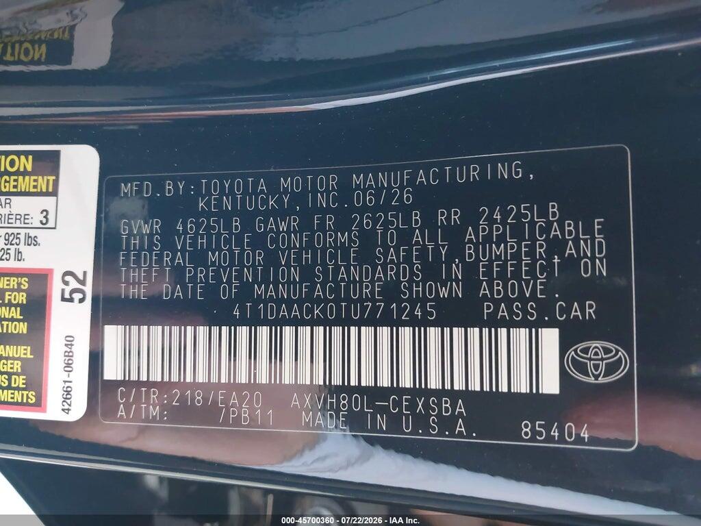 4T1DAACK0TU771245 2026 TOYOTA CAMRY photo no. 9