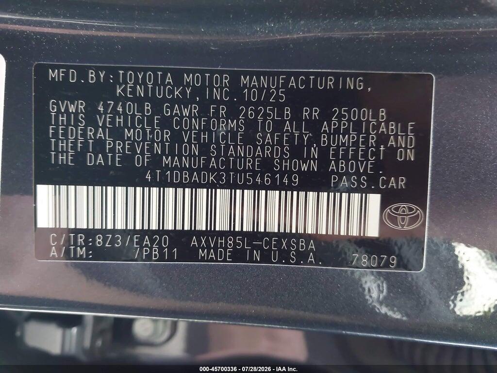 4T1DBADK3TU546149 2026 TOYOTA CAMRY photo no. 9