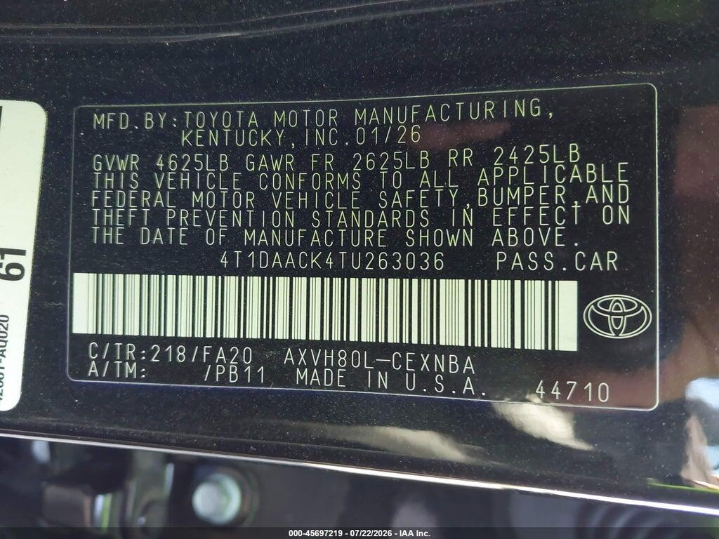 4T1DAACK4TU263036 2026 TOYOTA CAMRY photo no. 9