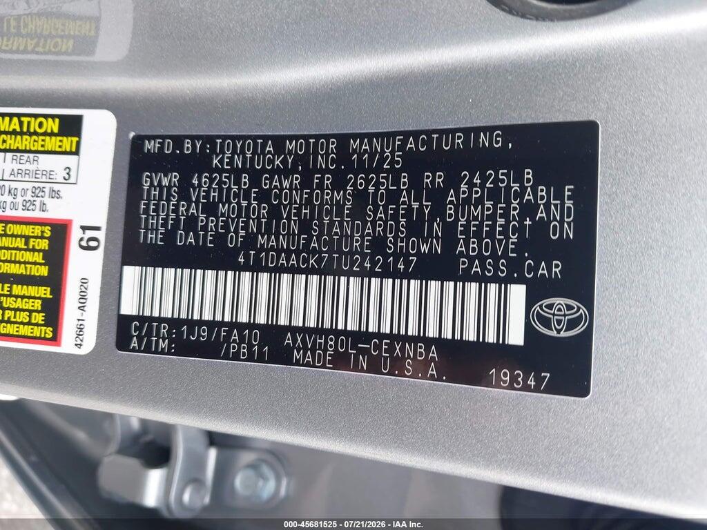 4T1DAACK7TU242147 2026 TOYOTA CAMRY photo no. 9