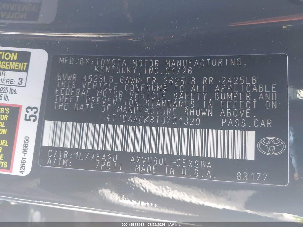 4T1DAACK8TU701329 2026 TOYOTA CAMRY photo no. 9