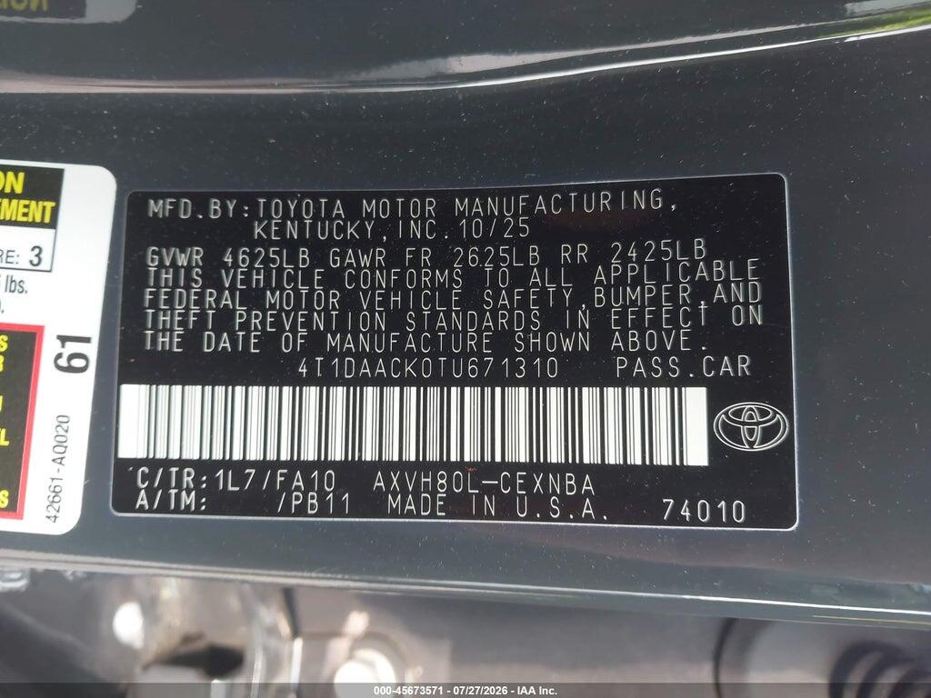 4T1DAACK0TU671310 2026 TOYOTA CAMRY photo no. 9