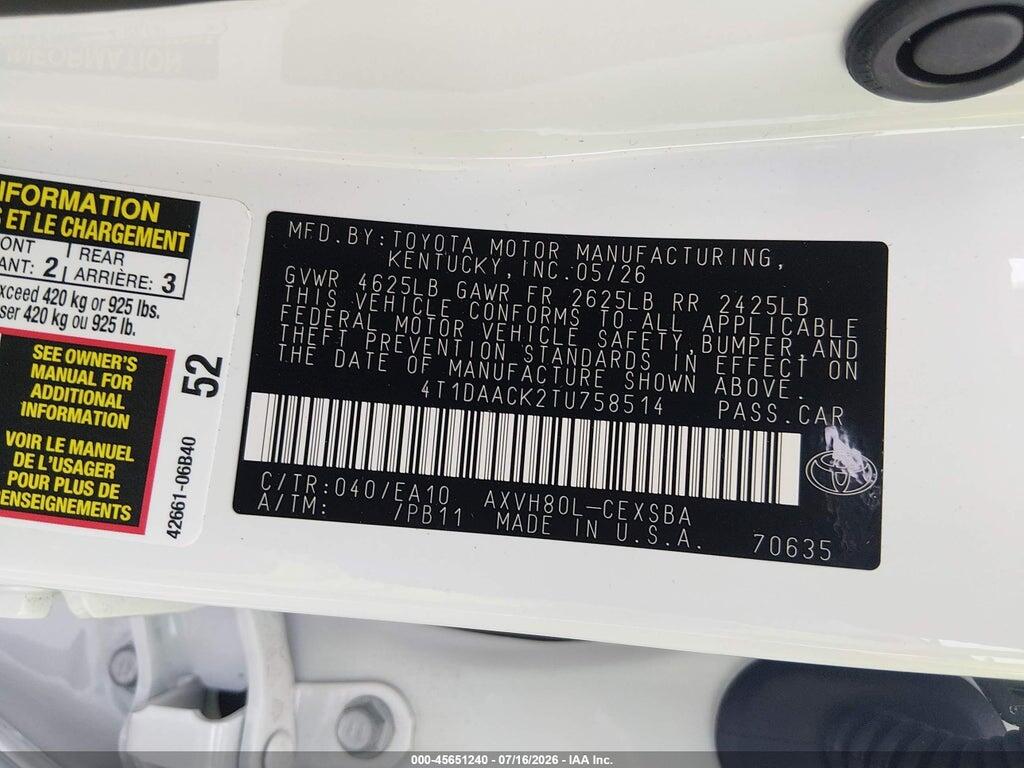 4T1DAACK2TU758514 2026 TOYOTA CAMRY photo no. 9