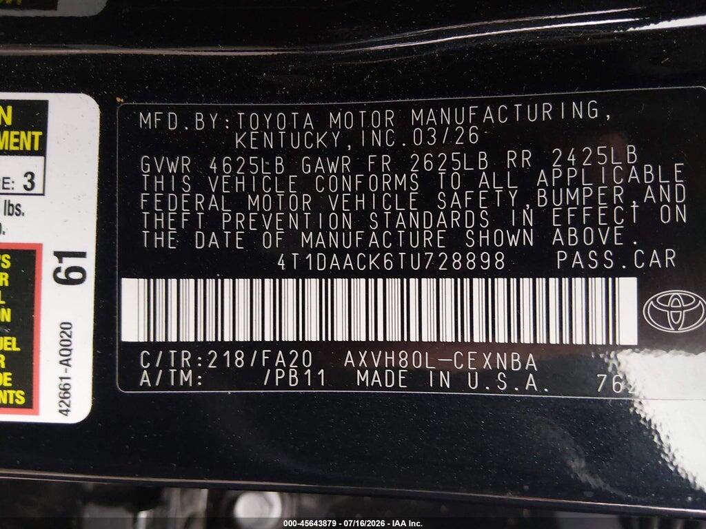 4T1DAACK6TU728898 2026 TOYOTA CAMRY photo no. 9