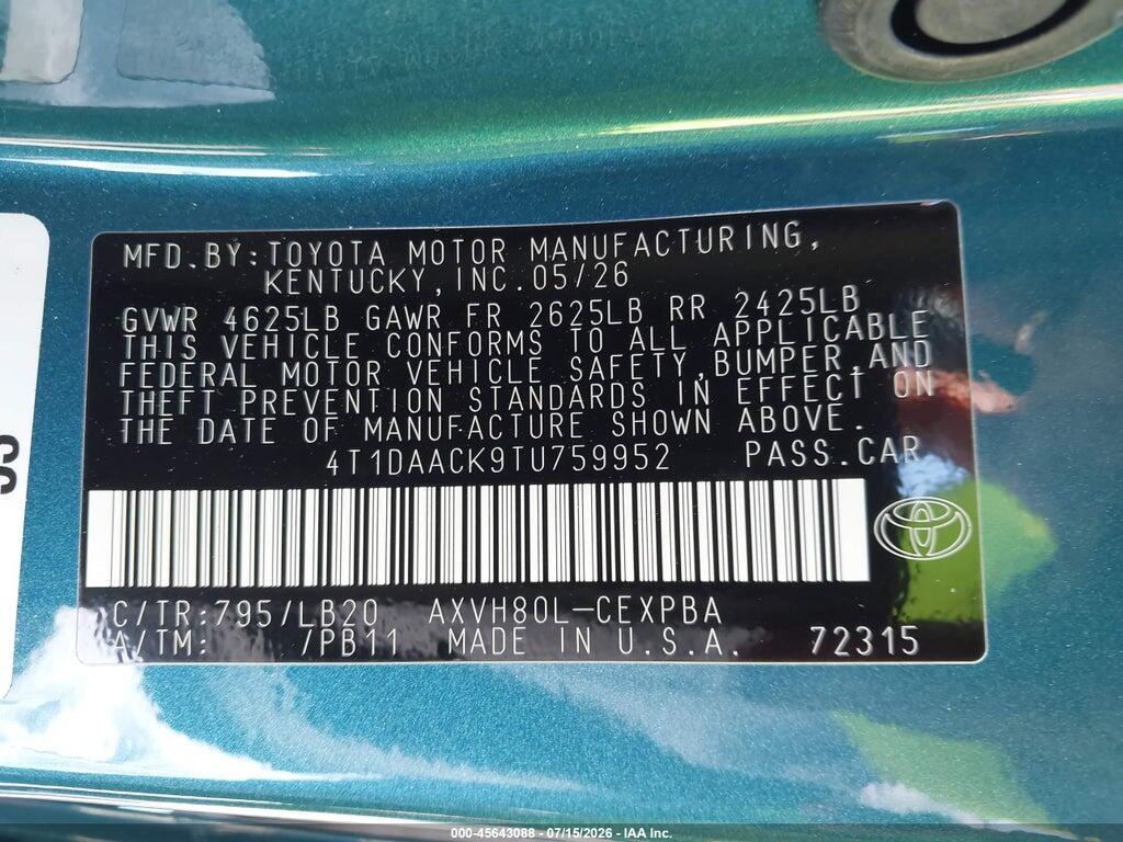 4T1DAACK9TU759952 2026 TOYOTA CAMRY photo no. 9