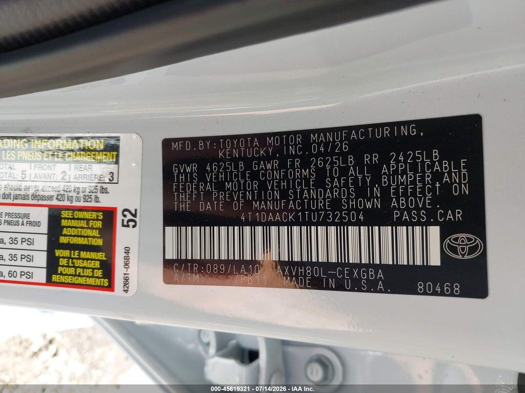4T1DAACK1TU732504 2026 TOYOTA CAMRY photo no. 9
