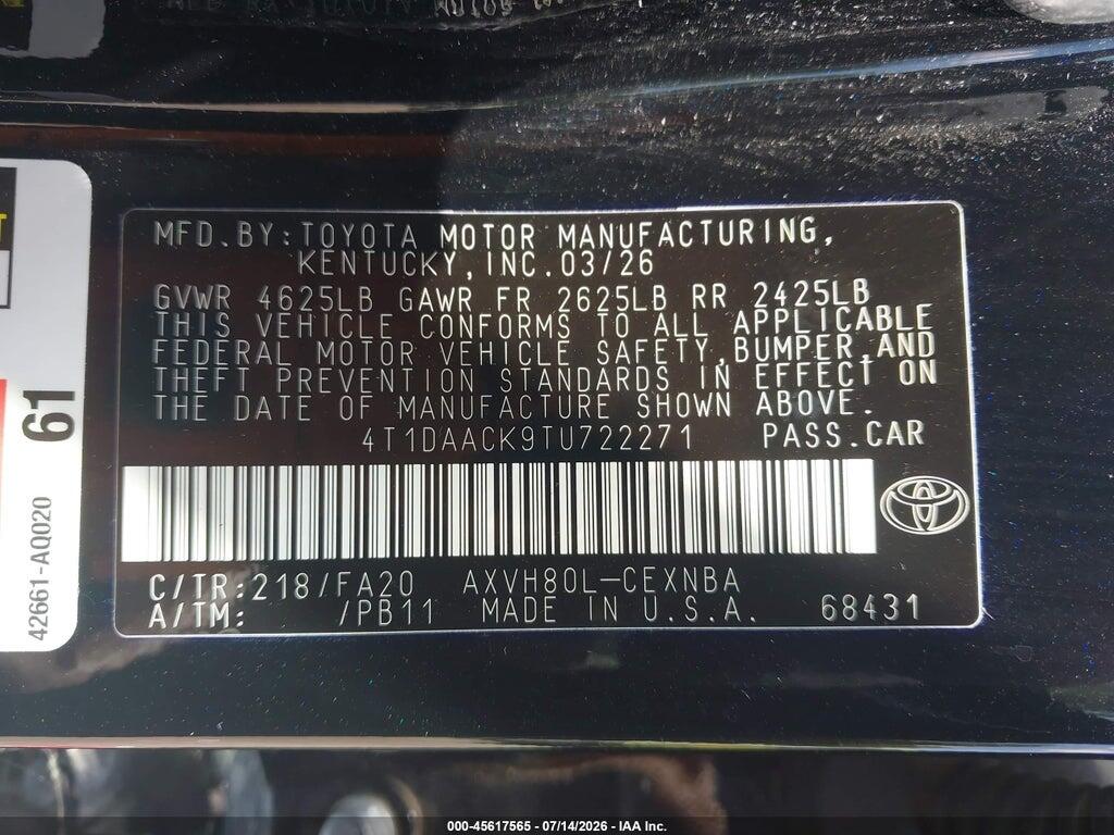 4T1DAACK9TU722271 2026 TOYOTA CAMRY photo no. 9
