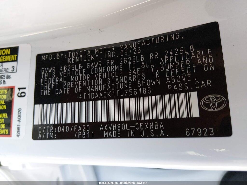 4T1DAACK1TU756186 2026 TOYOTA CAMRY photo no. 9