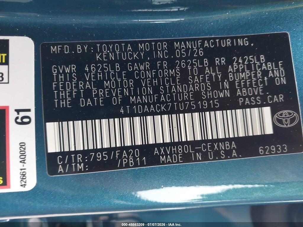 4T1DAACK7TU751915 2026 TOYOTA CAMRY photo no. 9