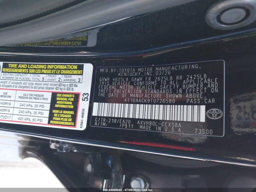 4T1DAACK9TU726580 2026 TOYOTA CAMRY photo no. 9