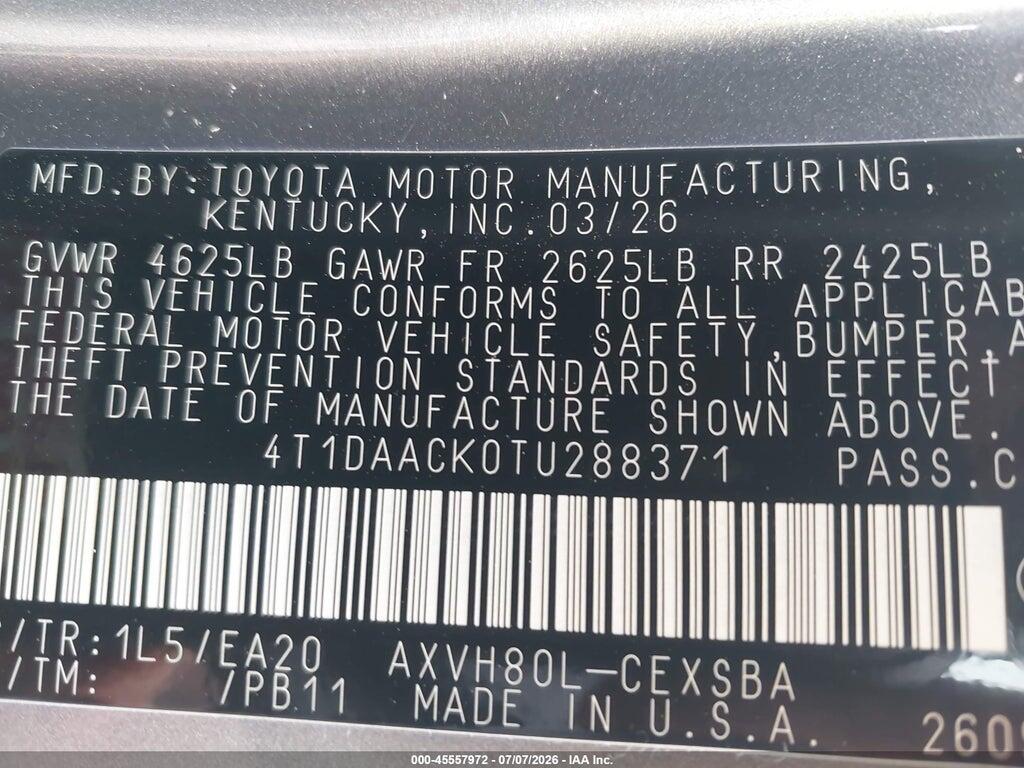 4T1DAACK0TU288371 2026 TOYOTA CAMRY photo no. 9