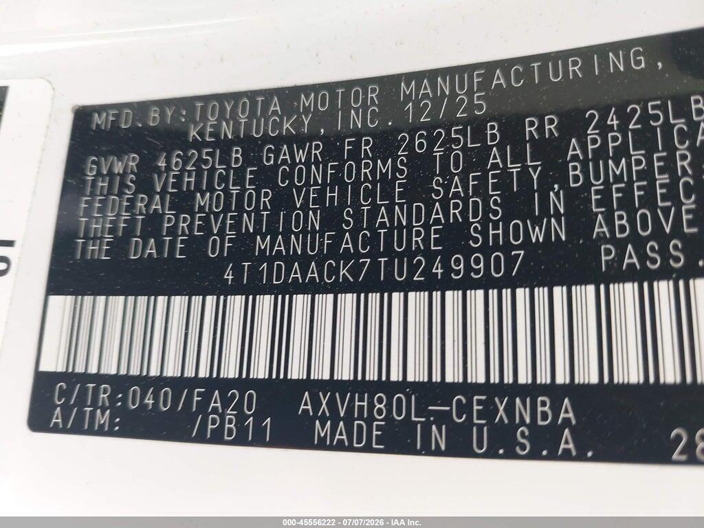 4T1DAACK7TU249907 2026 TOYOTA CAMRY photo no. 9