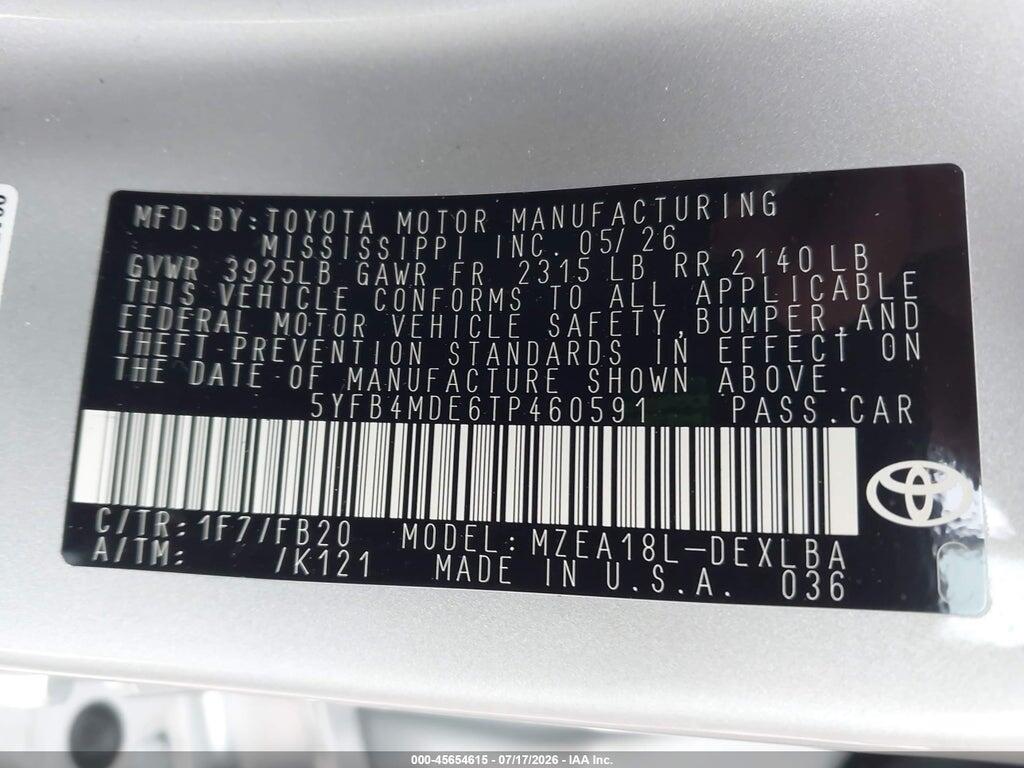 5YFB4MDE6TP460591 2026 TOYOTA COROLLA photo no. 9