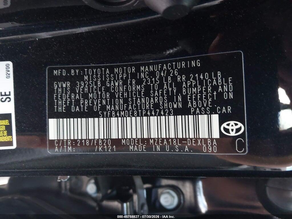 5YFB4MDE8TP447423 2026 TOYOTA COROLLA photo no. 9