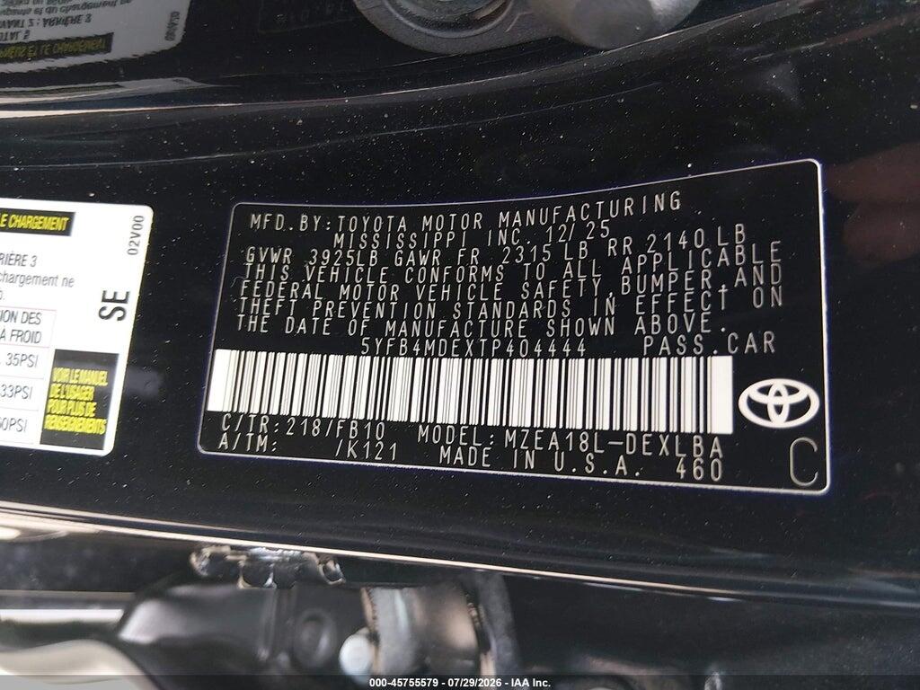 5YFB4MDEXTP404444 2026 TOYOTA COROLLA photo no. 9