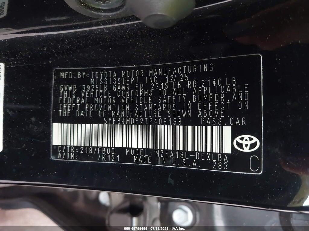 5YFB4MDE2TP409198 2026 TOYOTA COROLLA photo no. 9