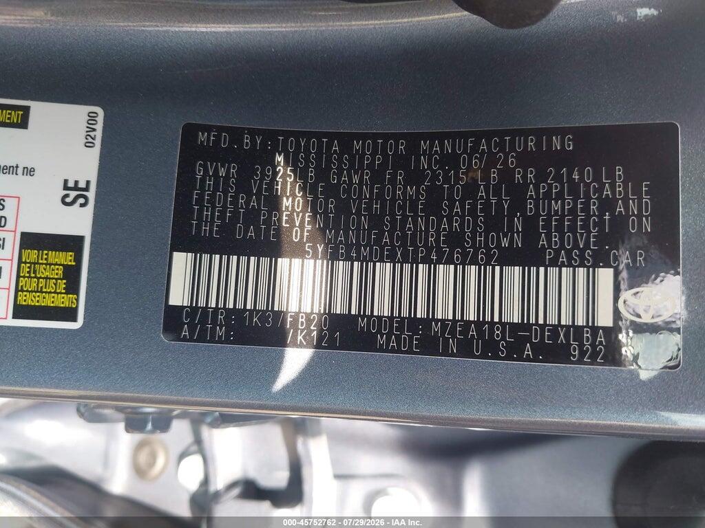 5YFB4MDEXTP476762 2026 TOYOTA COROLLA photo no. 9