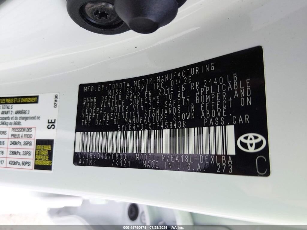 5YFB4MDEXTP458438 2026 TOYOTA COROLLA photo no. 9