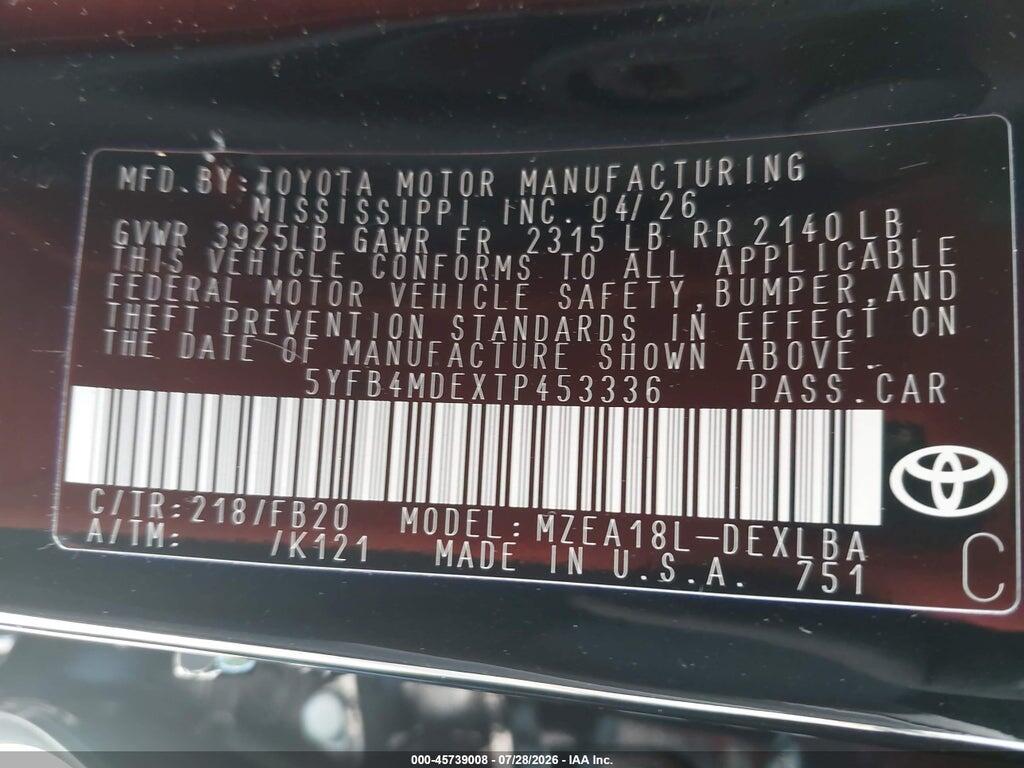 5YFB4MDEXTP453336 2026 TOYOTA COROLLA photo no. 9