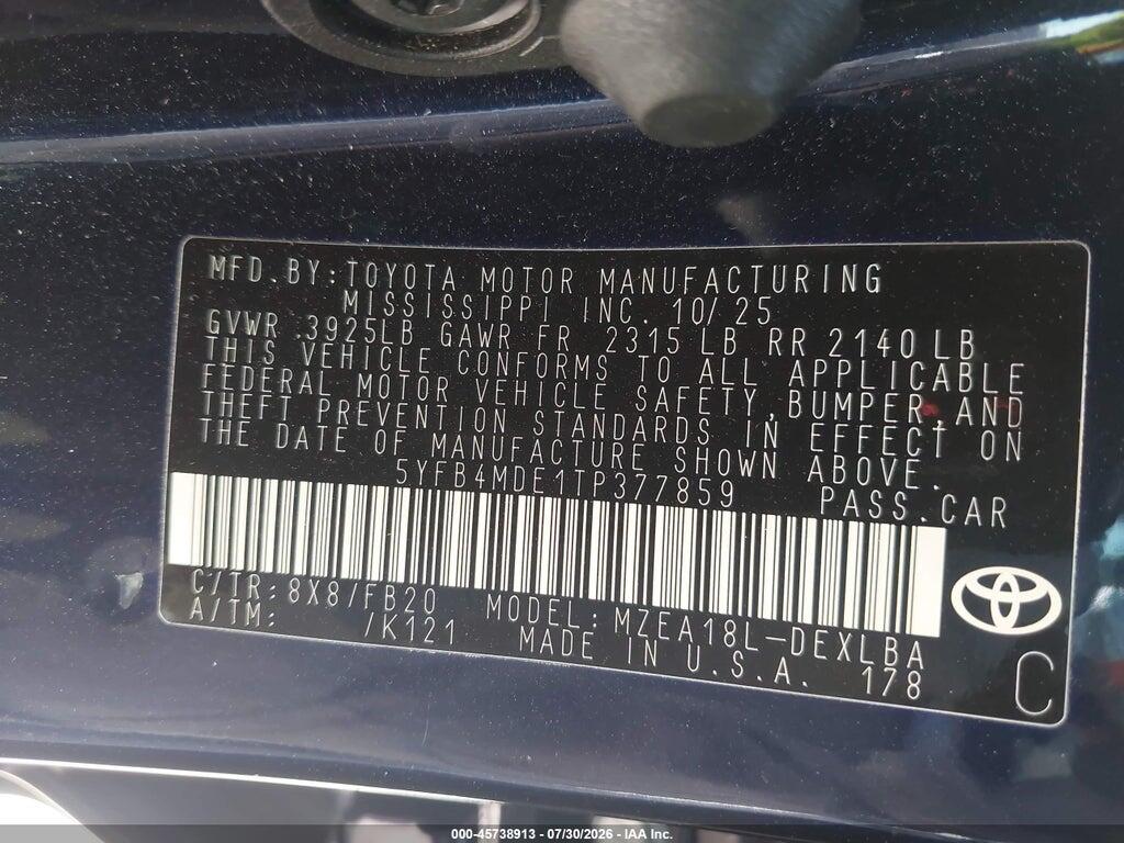 5YFB4MDE1TP377859 2026 TOYOTA COROLLA photo no. 9