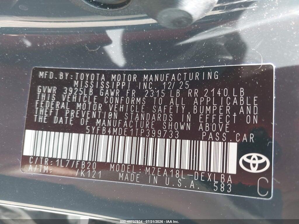 5YFB4MDE1TP399733 2026 TOYOTA COROLLA photo no. 9