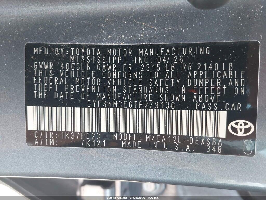 5YFS4MCE6TP279136 2026 TOYOTA COROLLA photo no. 9